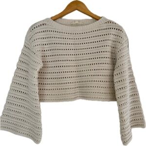 LoveStitch Womens S White Cream Thick Knit Sweater Bell Sleeves Crop Boho